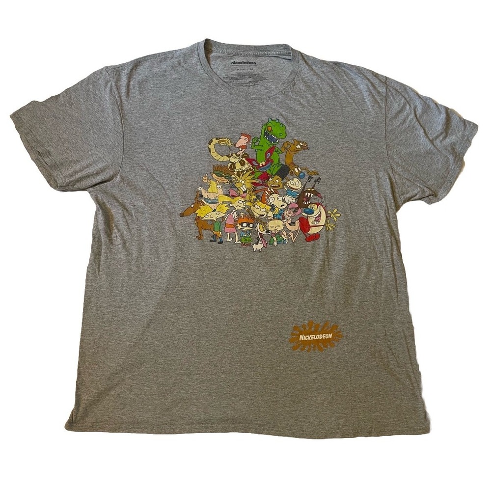 Nickelodeon 90s Cartoons Characters Graphic T-Shirt Grey Size 2XL Catdog Rugrats